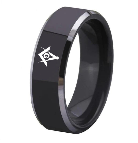 Master Mason Blue Lodge Ring - Black Tungsten Carbide - Bricks Masons