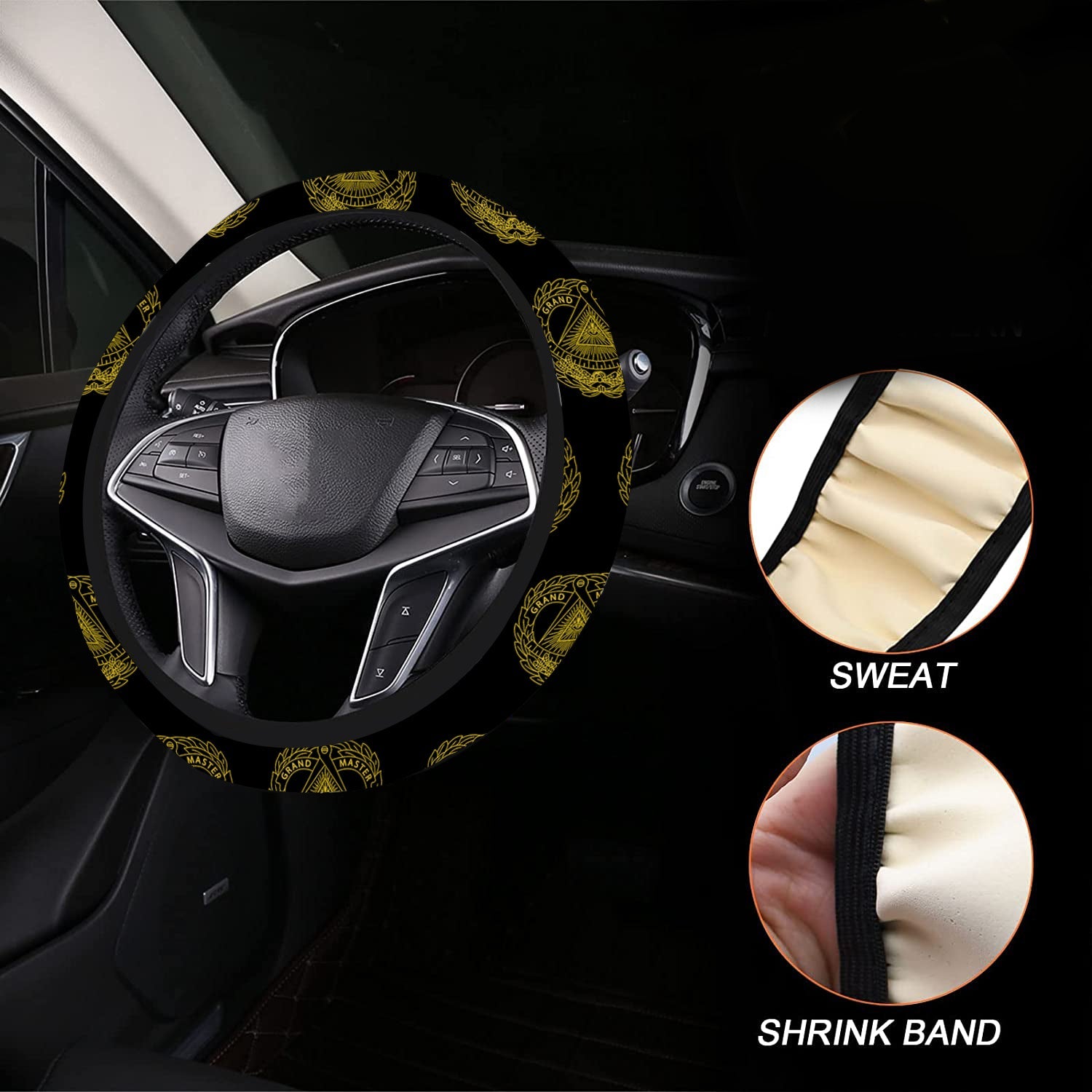 Grand Master Blue Lodge Steering Wheel Cover - White & Gold - Bricks Masons