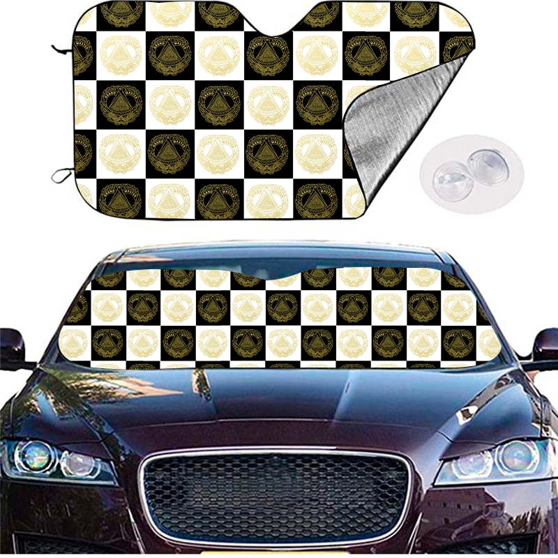 Grand Master Blue Lodge Windshield Cover - (Gold/White) - Bricks Masons