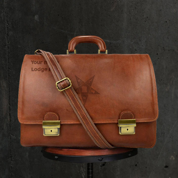 OES Briefcase - Genuine Brown Leather - Bricks Masons