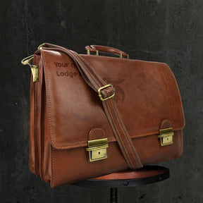 Shriners Briefcase - Genuine Brown Leather - Bricks Masons