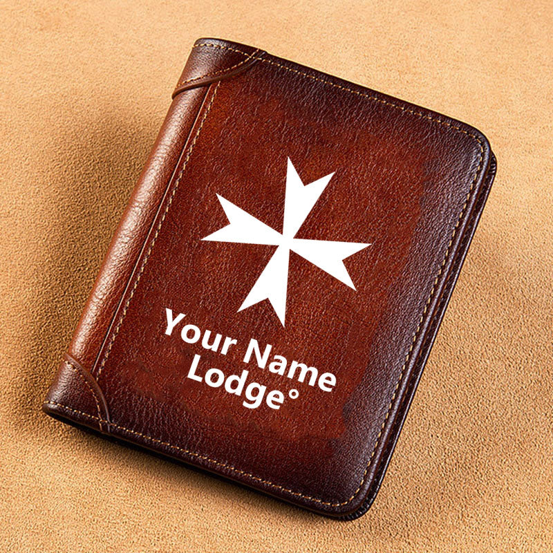 Order Of Malta Commandery Wallet - Brown Leather - Bricks Masons