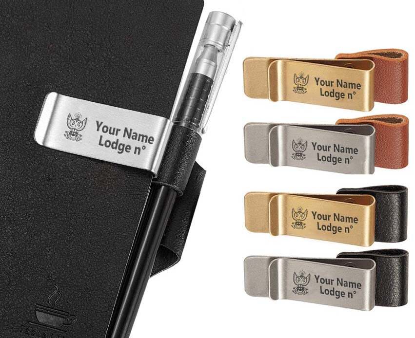 33rd Degree Scottish Rite Pen Holder - Wings Up Black & Brown Leather - Bricks Masons