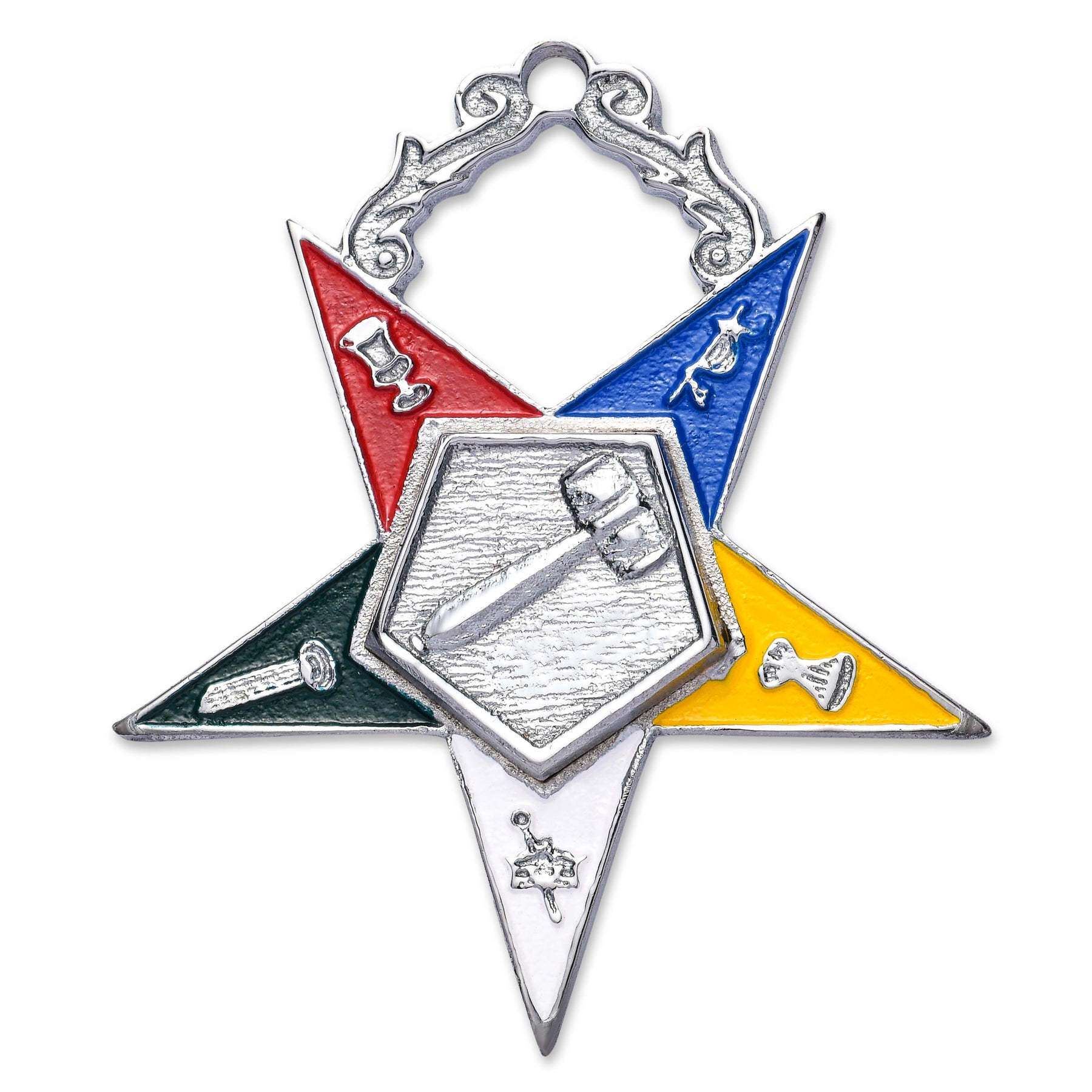 OES Collar Jewel - Silver With Matron Gavel - Bricks Masons