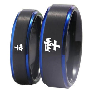 Knights Templar Commandery Ring - Black Blue Tungsten - Bricks Masons