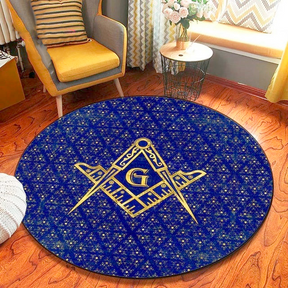 Master Mason Blue Lodge Rug - Square and Compass G Round - Bricks Masons