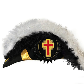 Past Commander Knights Templar Commandery Chapeau - Black Underlayer Plumes - Bricks Masons