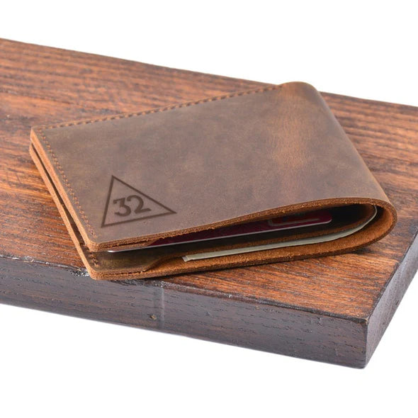 32nd Degree Scottish Rite Wallet - Genuine Leather Bifold - Bricks Masons