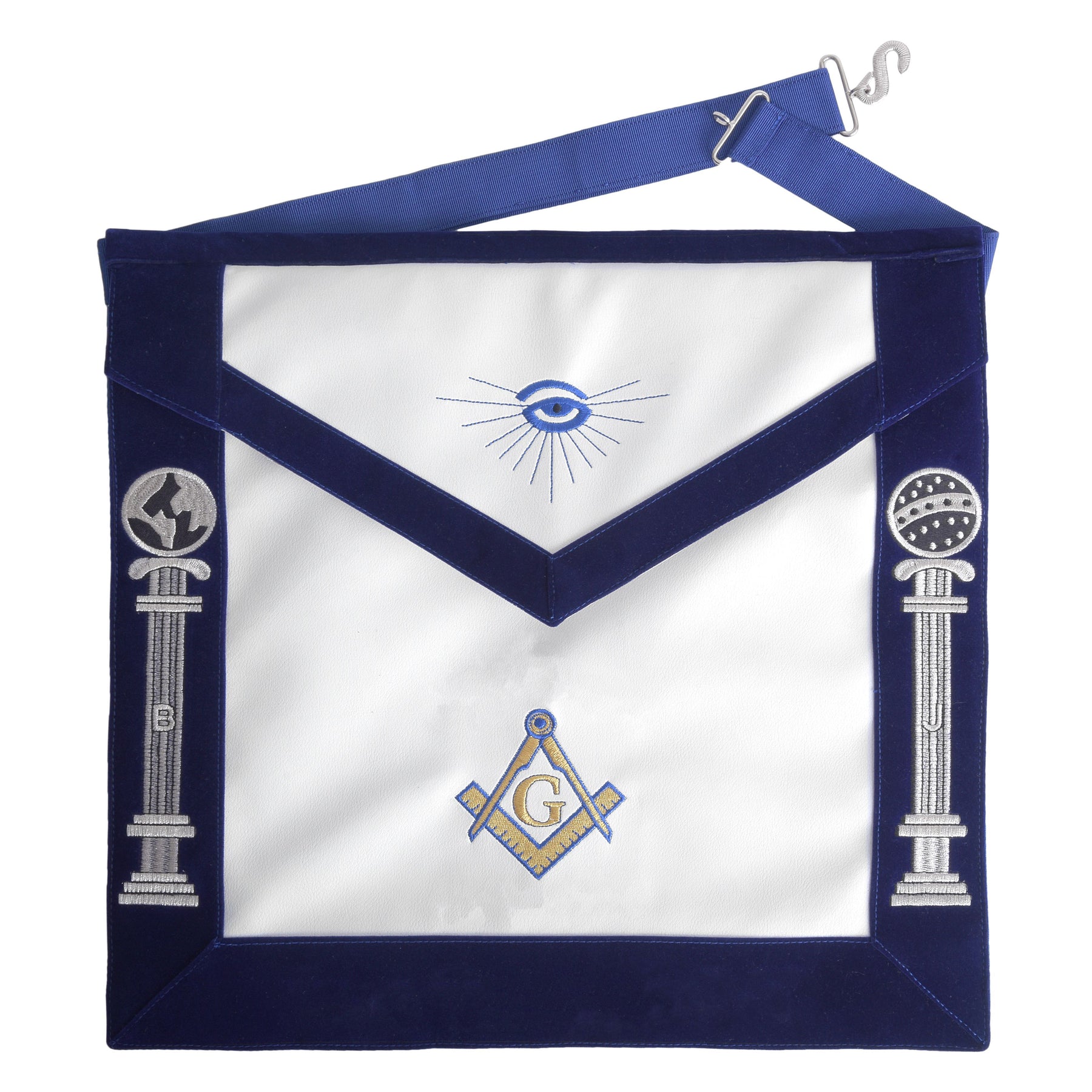 Master Mason Blue Lodge Apron - Royal Blue Velvet And White - Bricks Masons