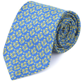 Master Mason Blue Lodge Necktie - Blue With Gold Square & Compass Emblem - Bricks Masons