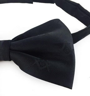 Master Mason Blue Lodge Bow Tie - All Black Silk Square & Compass G - Bricks Masons