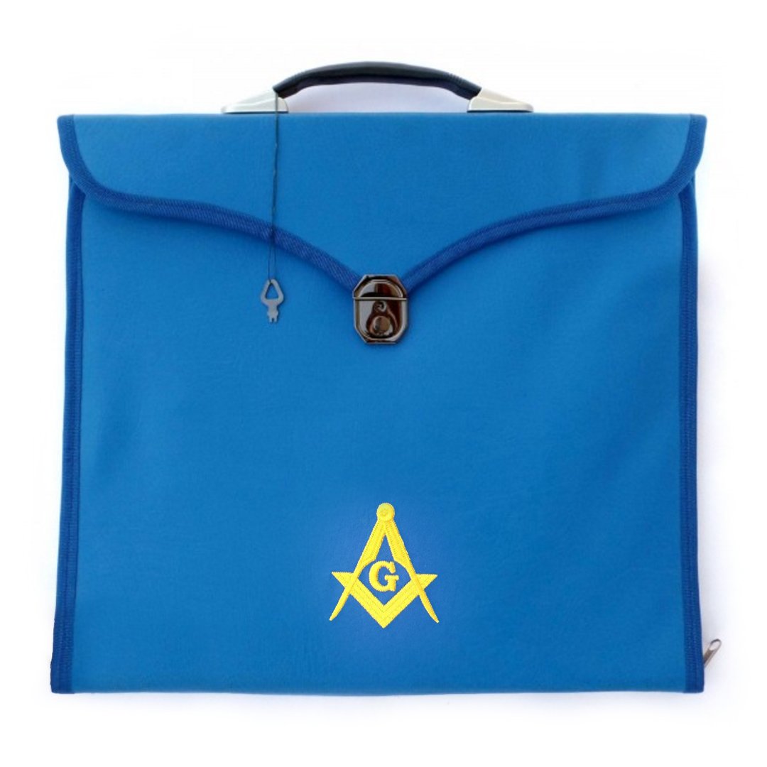 Master Mason Blue Lodge Apron Case - Blue Leather MM, WM, Provincial - Bricks Masons