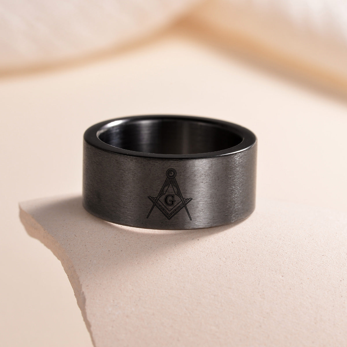 Master Mason Blue Lodge Ring - Matte Brushed Titanium Steel - Bricks Masons