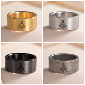 Master Mason Blue Lodge Ring - Matte Brushed Titanium Steel - Bricks Masons