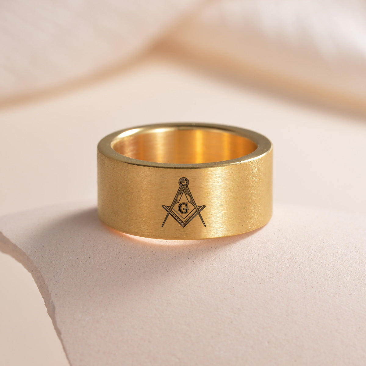 Master Mason Blue Lodge Ring - Matte Brushed Titanium Steel - Bricks Masons