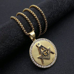 Master Mason Blue Lodge Necklace - Round Zirconia Square and Compass G (Gold & Silver) - Bricks Masons