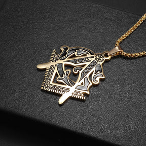 Master Mason Blue Lodge Necklace - Black & Gold Stainless Steel - Bricks Masons