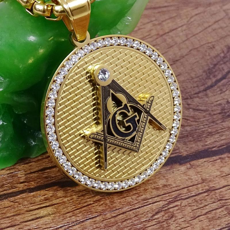 Master Mason Blue Lodge Necklace - Round Zirconia Square and Compass G (Gold & Silver) - Bricks Masons