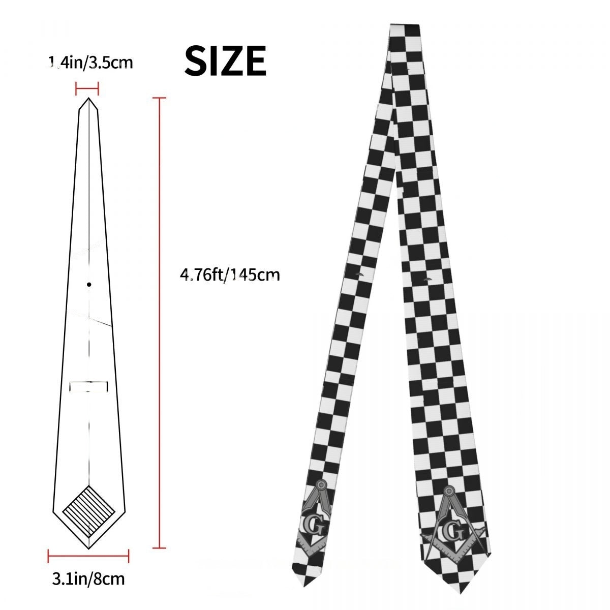 Master Mason Blue Lodge Necktie - White & Black - Bricks Masons