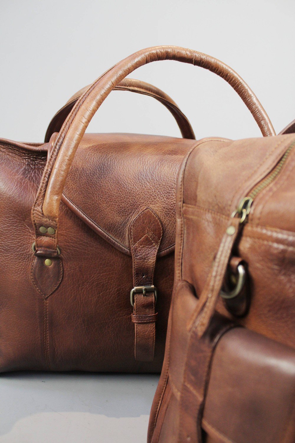 33rd Degree Scottish Rite Travel Bag - Wings Down Vintage Brown Leather - Bricks Masons