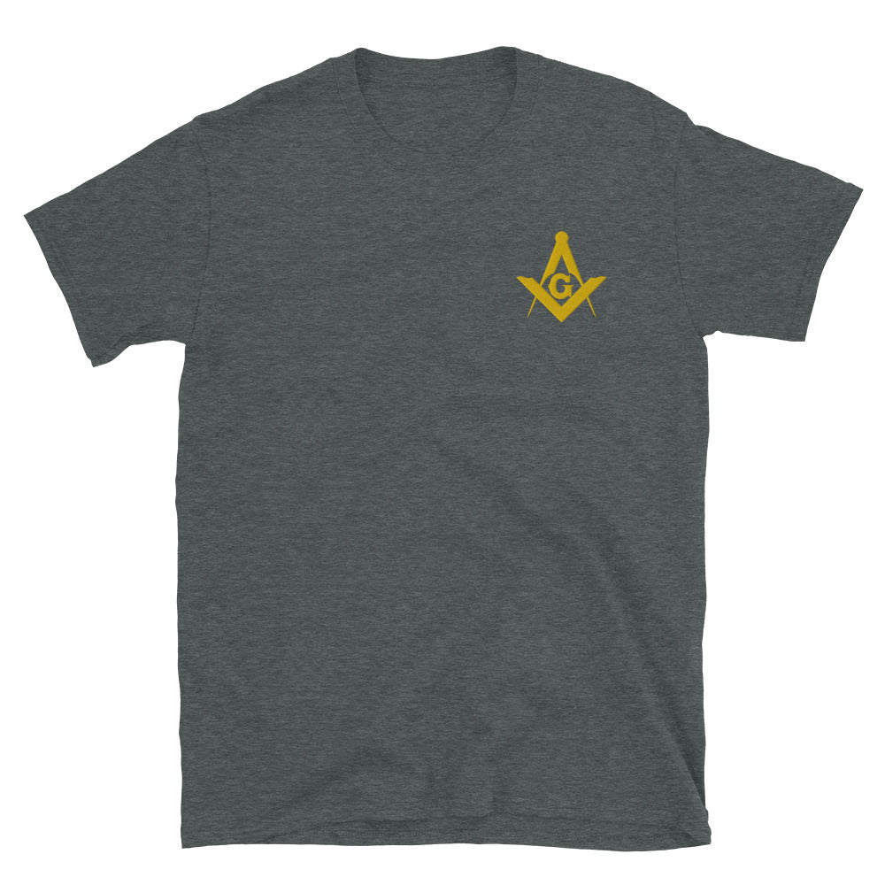 Master Mason Blue Lodge T-Shirt - Golden Embroidery Square & Compass G - Bricks Masons