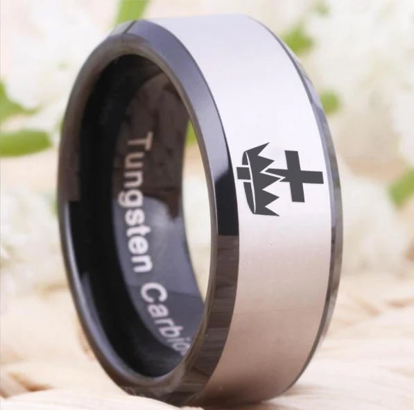 Knights Templar Commandery Ring - Black Beveled Tungsten - Bricks Masons