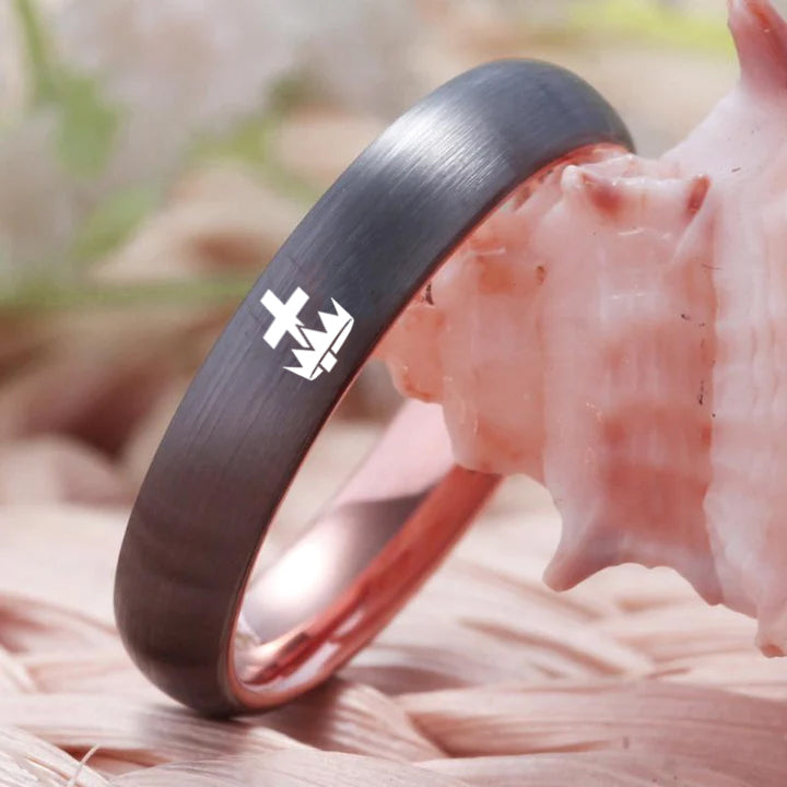 Knights Templar Commandery Ring - Gunmetal With Rose Gold Tungsten - Bricks Masons