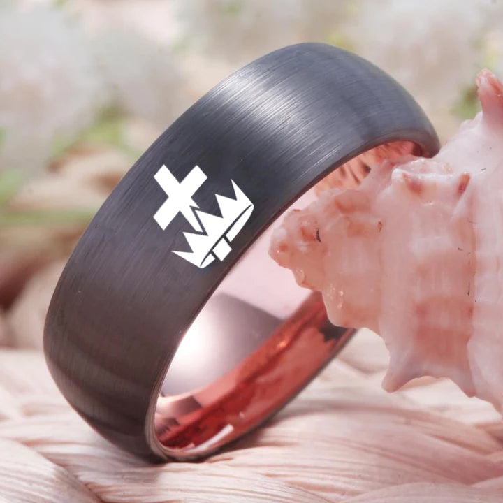 Knights Templar Commandery Ring - Gunmetal With Rose Gold Tungsten - Bricks Masons