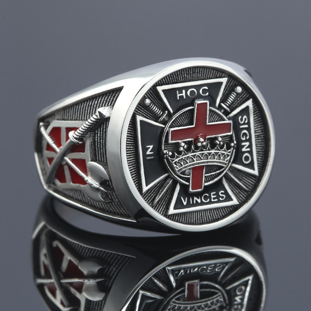 Knights Templar Commandery Ring - Medieval Cross Sterling Silver - Bricks Masons