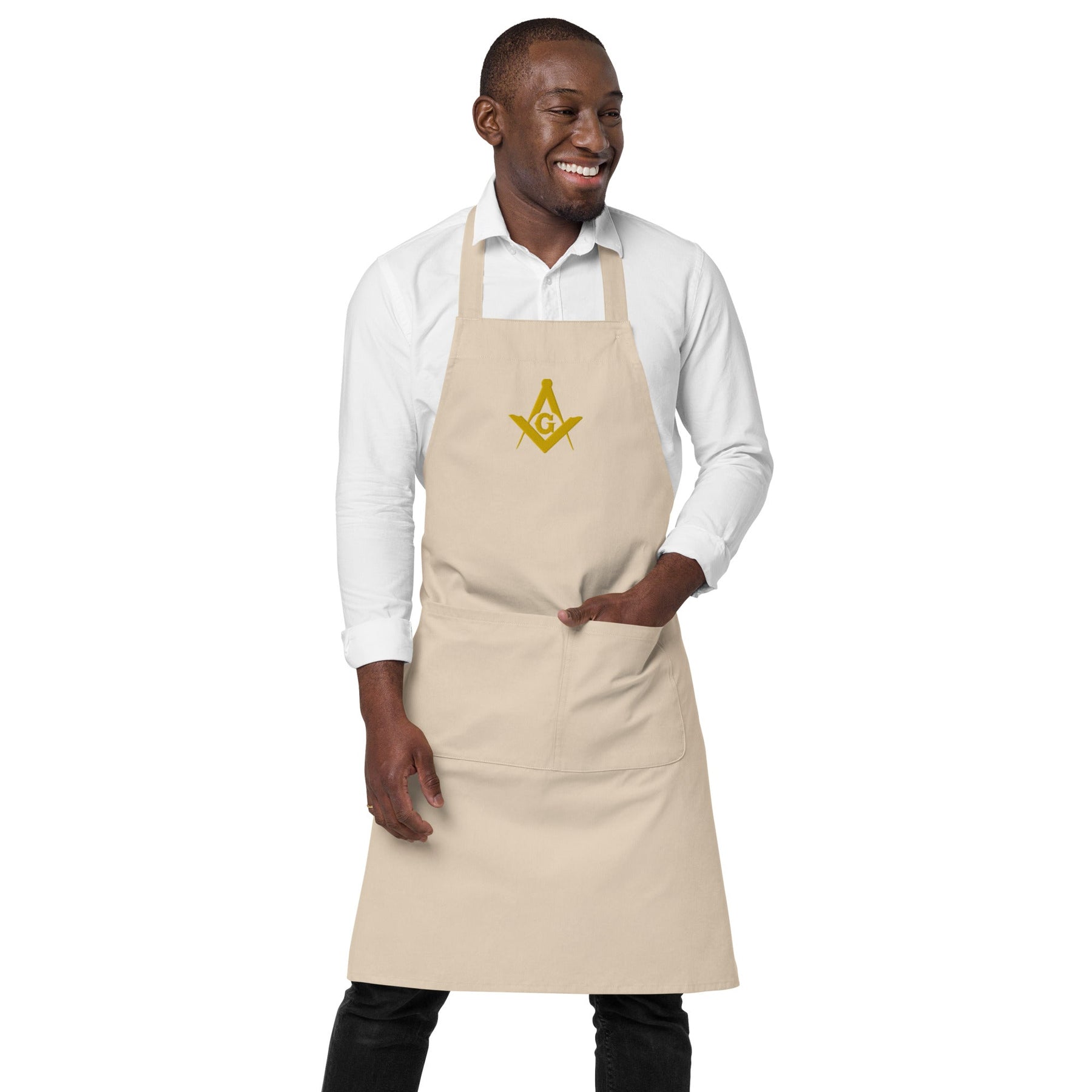 Master Mason Bllue Lodge Kitchen Apron - Square and Compass G Embroidery - Bricks Masons