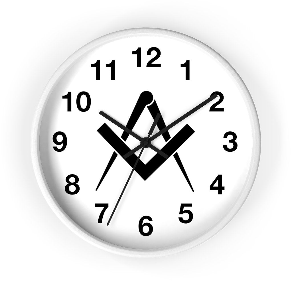 Master Mason Blue Lodge Clock - Wooden Frame Square & Compass - Bricks Masons