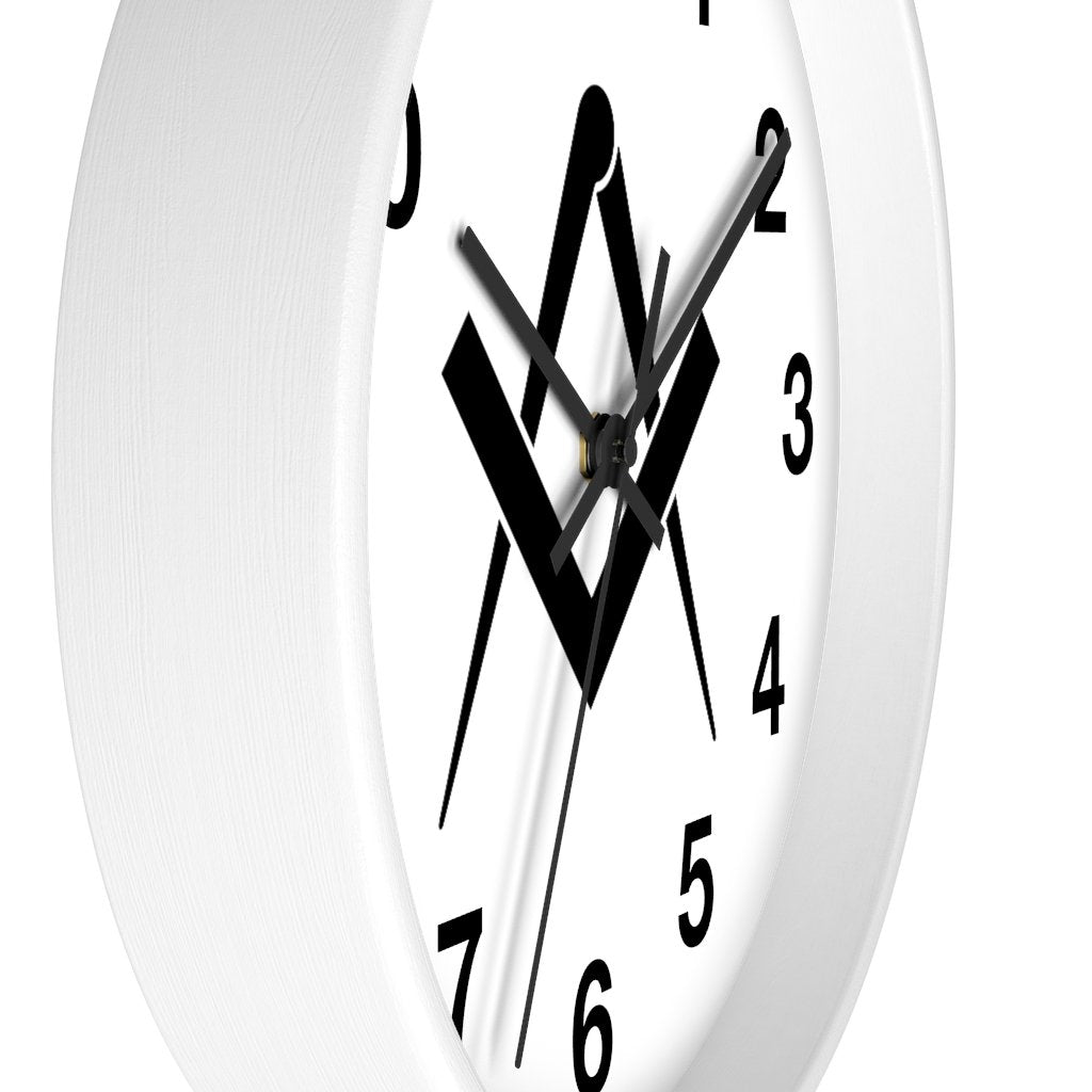 Master Mason Blue Lodge Clock - Wooden Frame Square & Compass - Bricks Masons