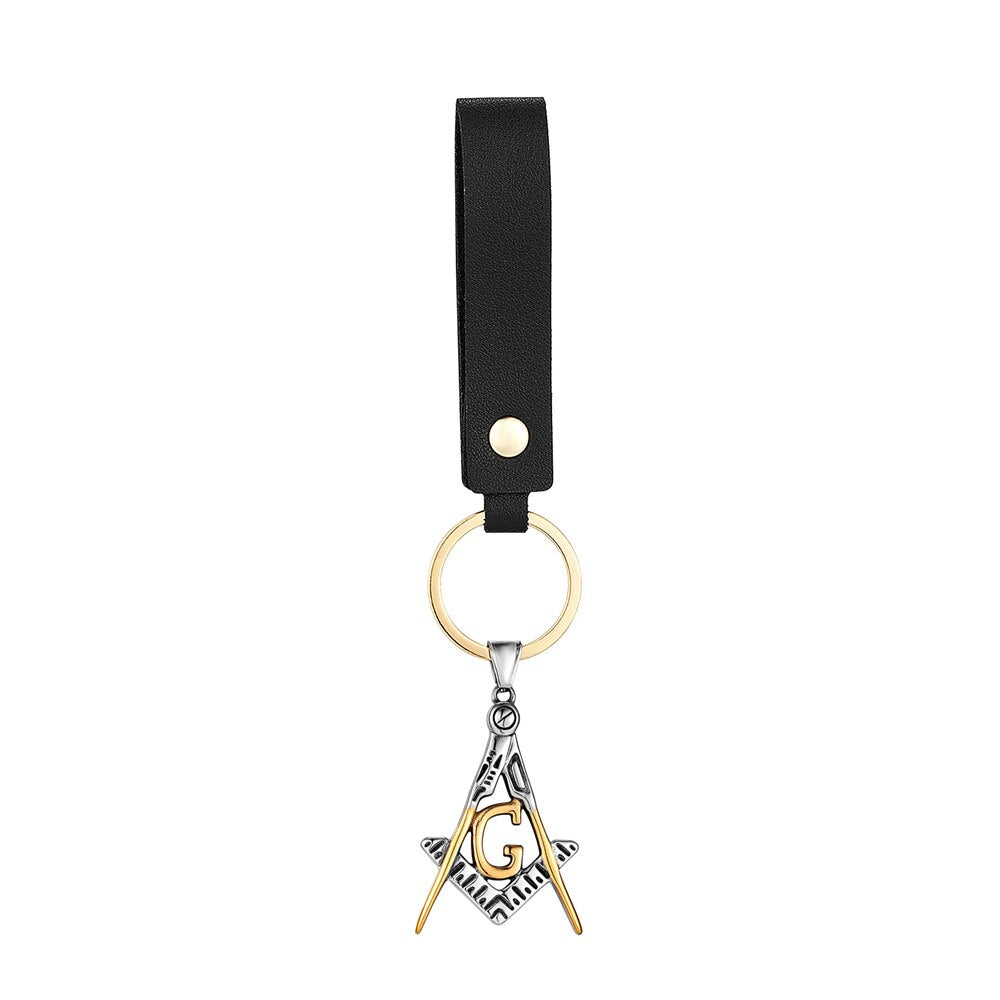 Master Mason Blue Lodge Keychain - Golden Stainless Steel Square & Compass G - Bricks Masons