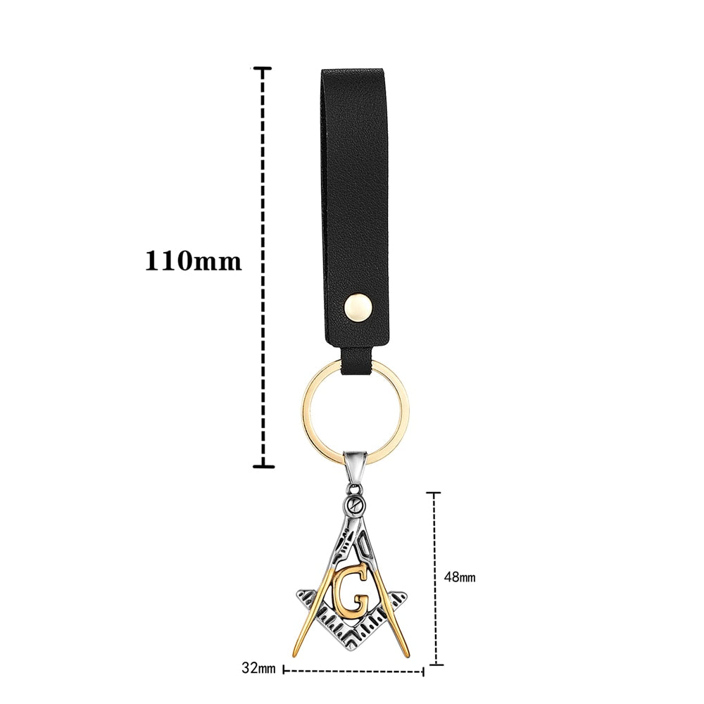 Master Mason Blue Lodge Keychain - Golden Stainless Steel Square & Compass G - Bricks Masons