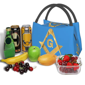 Master Mason Blue Lodge Lunch Bag - Golden Square and Compass G Thermal Insulated - Bricks Masons