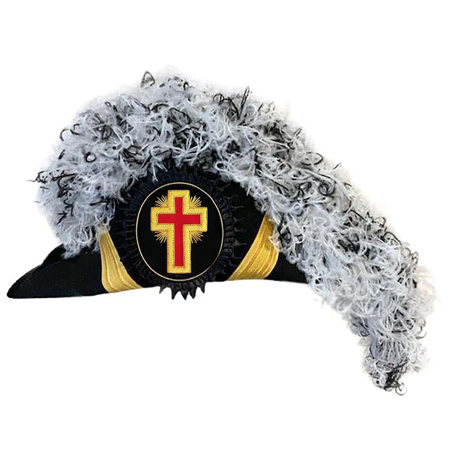 Past Commander Knights Templar Commandery Chapeau - White & Black Blend Plumes - Bricks Masons