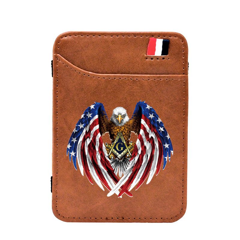 Master Mason Blue Lodge Wallet - Square and Compass American Eagle & Credit Card Holder (Black & Brown) - Bricks Masons