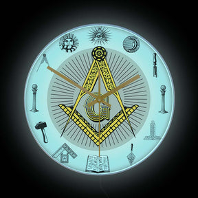 Master Mason Blue Lodge Clock - Golden Square and Compass G Digital LED - Bricks Masons