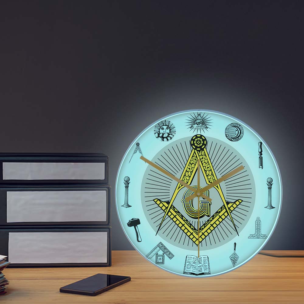 Master Mason Blue Lodge Clock - Golden Square and Compass G Digital LED - Bricks Masons