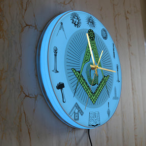 Master Mason Blue Lodge Clock - Golden Square and Compass G Digital LED - Bricks Masons