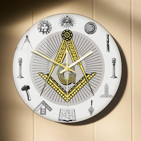 Master Mason Blue Lodge Clock - Golden Square and Compass G Digital LED - Bricks Masons