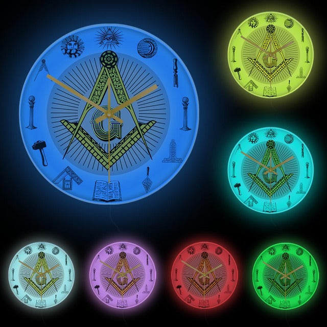 Master Mason Blue Lodge Clock - Golden Square and Compass G Digital LED - Bricks Masons