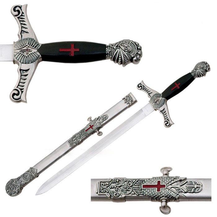 Masonic Knights Templar Sword Knife Red Cross W/ Scabbard 22" - Bricks Masons