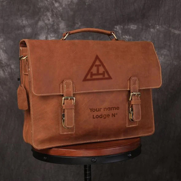 Royal Arch Chapter Briefcase - Handmade Leather - Bricks Masons