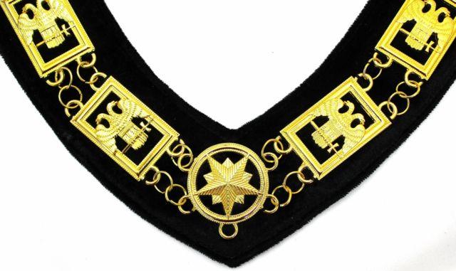 32nd Degree Scottish Rite Chain Collar - Wings Down Gold Plated on Black Velvet - Bricks Masons