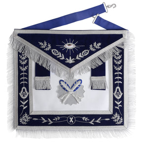 Secretary Scottish Rite Officer Apron - Navy Blue With Fringe & Side Tabs - Bricks Masons